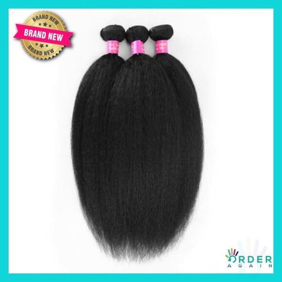 Kinky Straight Human Hair Extensions Brazilian Virgin Remy Yaki Straight Bundles main image 5